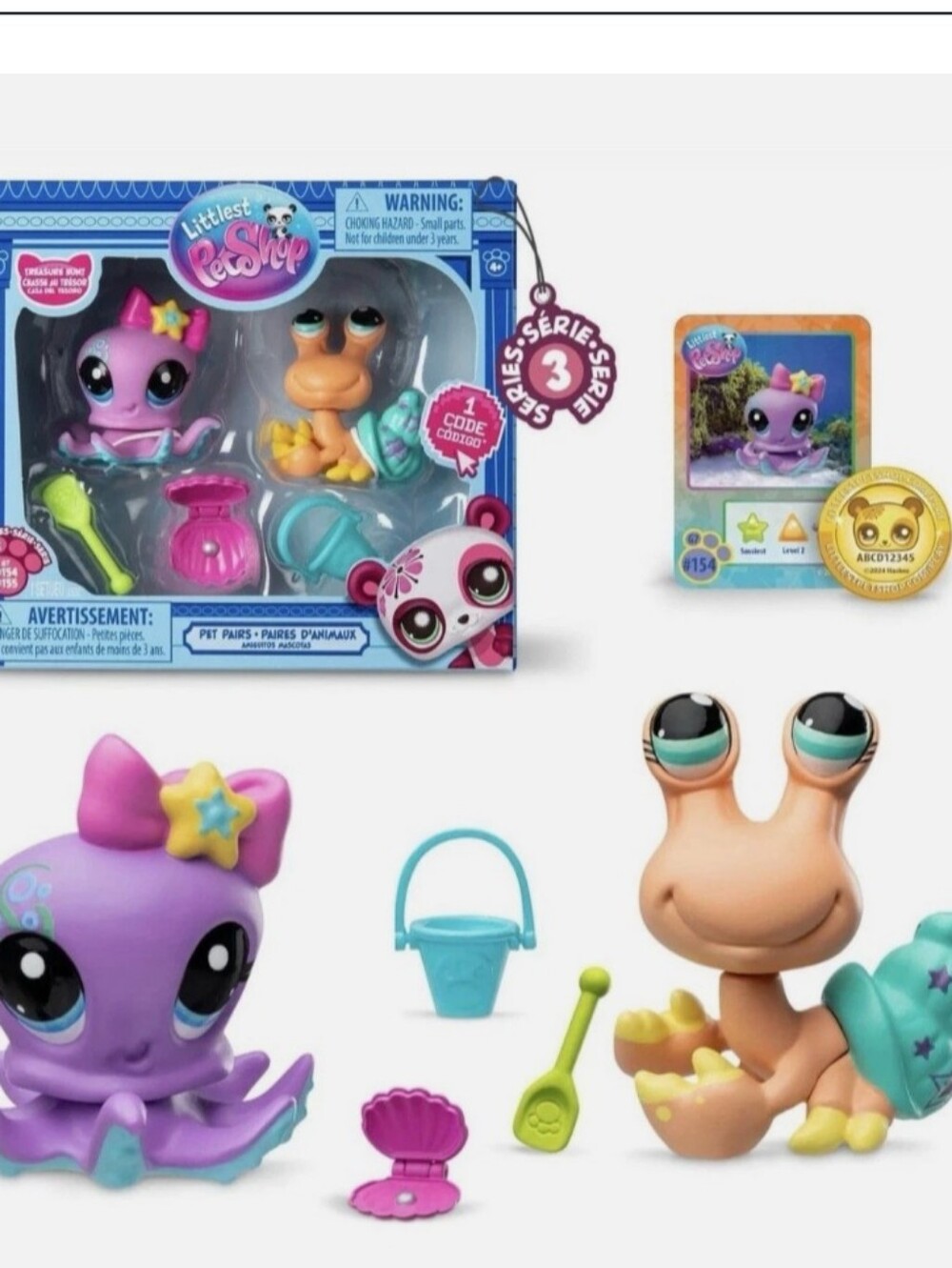 Littlest Pet Shop Purple Octopus & Tan Snail Play Pair with Aqua Accessories